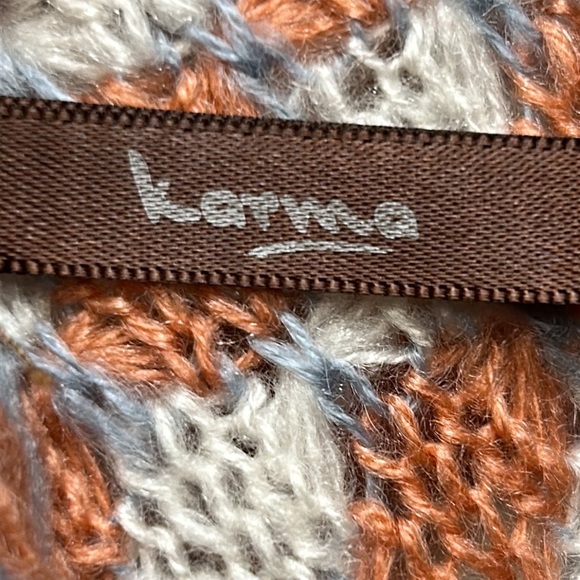 Karma Woman's Poncho Turtleneck loose Knit Fringe hem Ivory Pink blue size OS - Picture 7 of 14